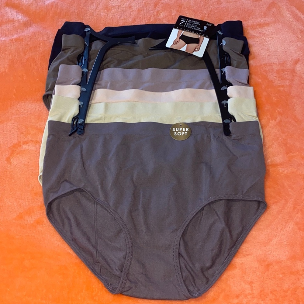 Women’s attributes seamless full briefs. Six pair total size large.